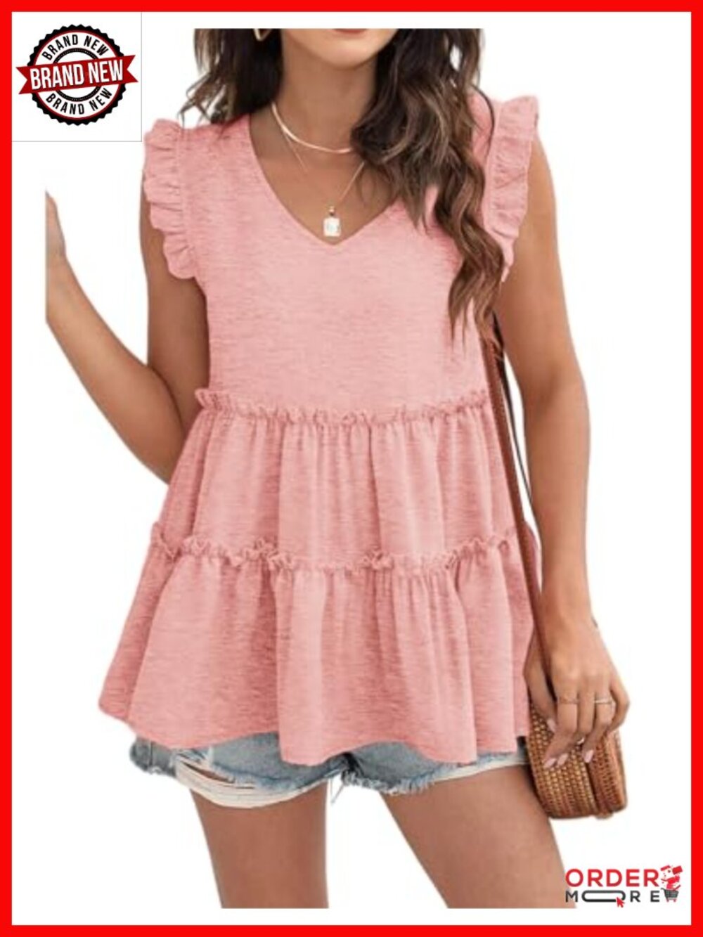 Ruffle Sleeve V Neck Babydoll Peplum Tunic Tops